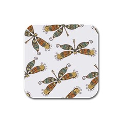 Pattern Dragonfly Background Rubber Square Coaster (4 Pack) by Ravend