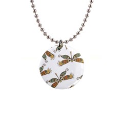 Pattern Dragonfly Background 1  Button Necklace by Ravend