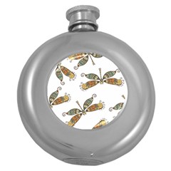 Pattern Dragonfly Background Round Hip Flask (5 Oz) by Ravend