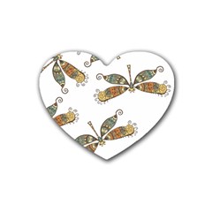 Pattern Dragonfly Background Rubber Heart Coaster (4 Pack) by Ravend