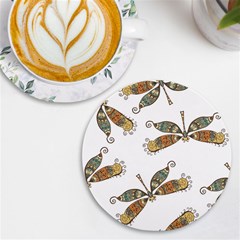 Pattern Dragonfly Background Uv Print Round Tile Coaster by Ravend