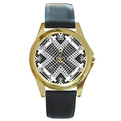 Pattern Tile Repeating Geometric Round Gold Metal Watch