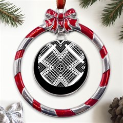 Pattern Tile Repeating Geometric Metal Red Ribbon Round Ornament