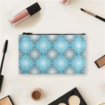 White Light Blue Gray Tile Cosmetic Bag (Small) Front