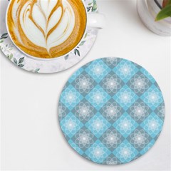 White Light Blue Gray Tile Uv Print Round Tile Coaster by Ravend