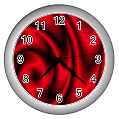 Background Red Color Swirl Wall Clock (silver) by Ravend