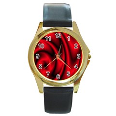 Background Red Color Swirl Round Gold Metal Watch by Ravend