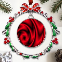 Background Red Color Swirl Metal X mas Wreath Ribbon Ornament by Ravend