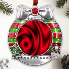 Background Red Color Swirl Metal X mas Ribbon With Red Crystal Round Ornament by Ravend