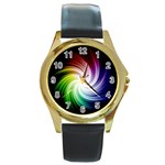 Rainbow Swirl Twirl Round Gold Metal Watch Front