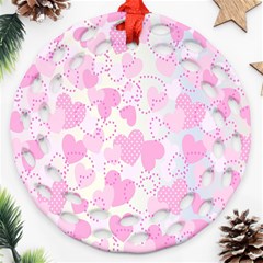 Valentine Background Hearts Bokeh Round Filigree Ornament (Two Sides)