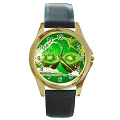 Kiwi Fruit Vitamins Healthy Cut Round Gold Metal Watch by Amaryn4rt