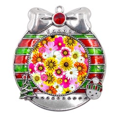 Flowers Blossom Bloom Nature Plant Metal X mas Ribbon With Red Crystal Round Ornament by Amaryn4rt