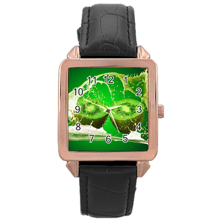 Kiwi Fruit Vitamins Healthy Cut Rose Gold Leather Watch 