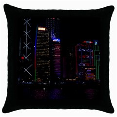 Hong Kong China Asia Skyscraper Throw Pillow Case (black) by Amaryn4rt