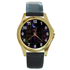 Hong Kong China Asia Skyscraper Round Gold Metal Watch by Amaryn4rt