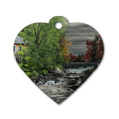 Landscape Summer Fall Colors Mill Dog Tag Heart (one Side) by Amaryn4rt