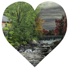 Landscape Summer Fall Colors Mill Wooden Puzzle Heart