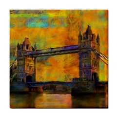 London Tower Abstract Bridge Tile Coaster by Amaryn4rt