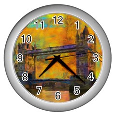 London Tower Abstract Bridge Wall Clock (silver) by Amaryn4rt