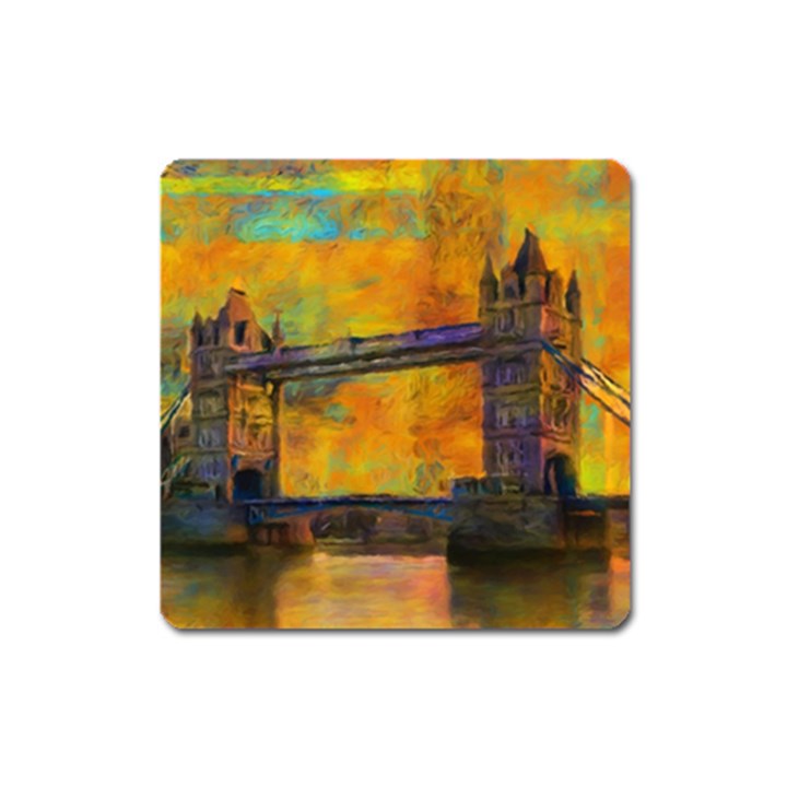 London Tower Abstract Bridge Square Magnet