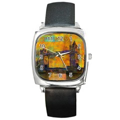 London Tower Abstract Bridge Square Metal Watch by Amaryn4rt