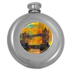 London Tower Abstract Bridge Round Hip Flask (5 Oz) by Amaryn4rt