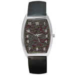 Full Frame Shot Of Abstract Pattern Barrel Style Metal Watch Front