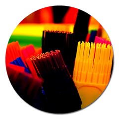 Plastic Brush Color Yellow Red Magnet 5  (round) by Amaryn4rt