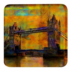 London Tower Abstract Bridge Square Glass Fridge Magnet (4 Pack)