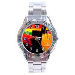 Plastic Brush Color Yellow Red Stainless Steel Analogue Watch by Amaryn4rt