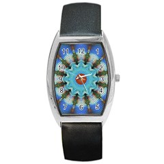 Pattern Blue Brown Background- Barrel Style Metal Watch