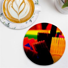 Plastic Brush Color Yellow Red UV Print Round Tile Coaster