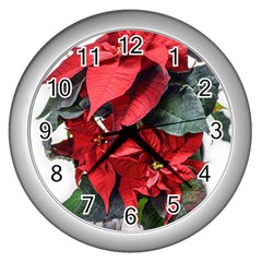 Star Of Bethlehem Star Red Wall Clock (silver) by Amaryn4rt