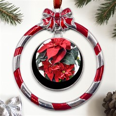 Star Of Bethlehem Star Red Metal Red Ribbon Round Ornament by Amaryn4rt