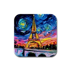 Eiffel Tower Starry Night Print Van Gogh Rubber Square Coaster (4 Pack) by Modalart