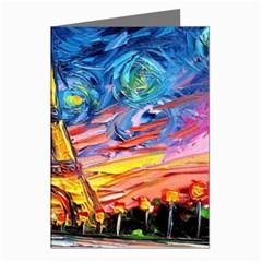 Eiffel Tower Starry Night Print Van Gogh Greeting Cards (pkg Of 8) by Modalart