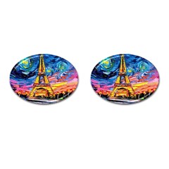 Eiffel Tower Starry Night Print Van Gogh Cufflinks (oval) by Modalart