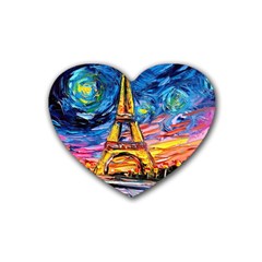 Eiffel Tower Starry Night Print Van Gogh Rubber Heart Coaster (4 Pack) by Modalart