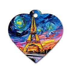 Eiffel Tower Starry Night Print Van Gogh Dog Tag Heart (two Sides) by Modalart