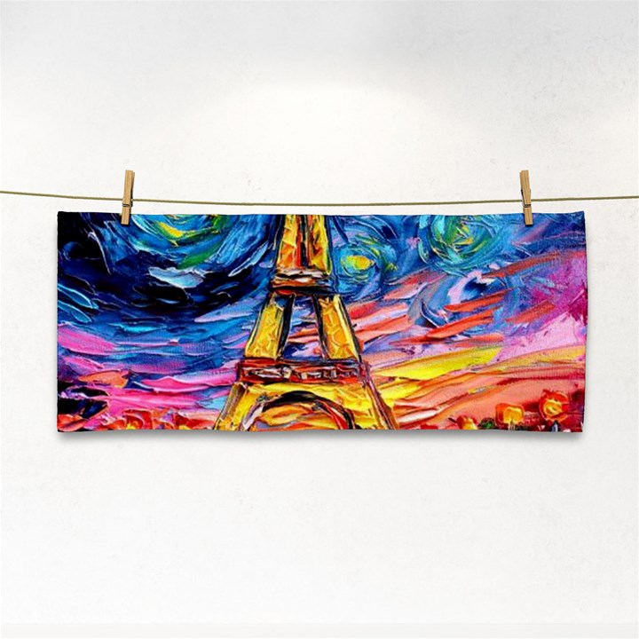 Eiffel Tower Starry Night Print Van Gogh Hand Towel