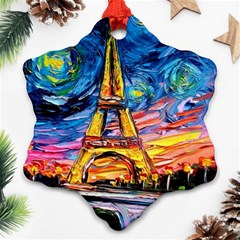 Eiffel Tower Starry Night Print Van Gogh Snowflake Ornament (two Sides) by Modalart