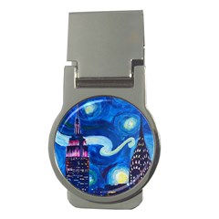 Starry Night In New York Van Gogh Manhattan Chrysler Building And Empire State Building Money Clips (round)  by Modalart