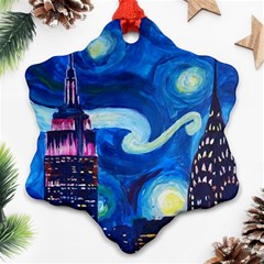 Starry Night In New York Van Gogh Manhattan Chrysler Building And Empire State Building Snowflake Ornament (two Sides) by Modalart