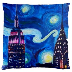 Starry Night In New York Van Gogh Manhattan Chrysler Building And Empire State Building Large Cushion Case (one Side) by Modalart