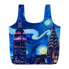 Starry Night In New York Van Gogh Manhattan Chrysler Building And Empire State Building Full Print Recycle Bag (l) by Modalart