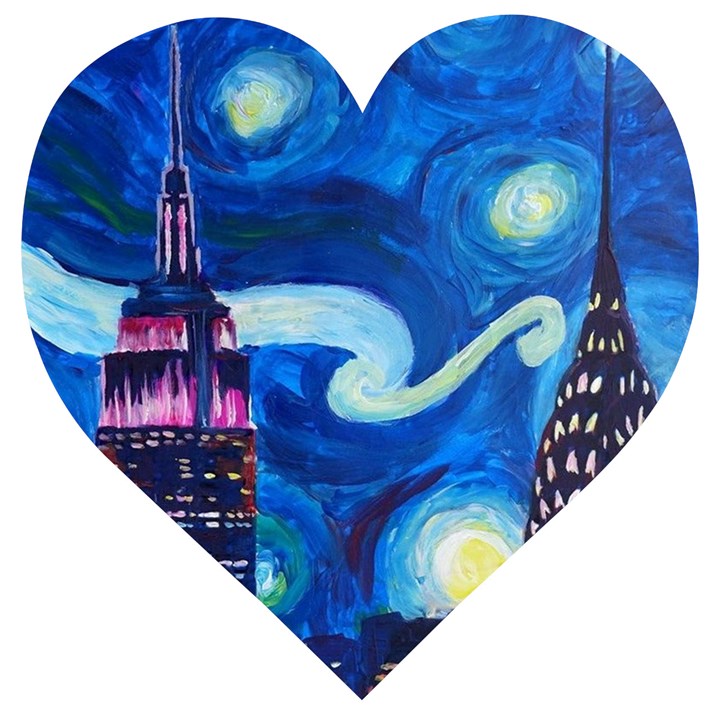 Starry Night In New York Van Gogh Manhattan Chrysler Building And Empire State Building Wooden Puzzle Heart