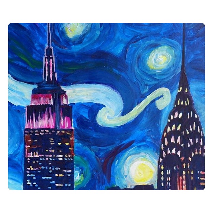 Starry Night In New York Van Gogh Manhattan Chrysler Building And Empire State Building Premium Plush Fleece Blanket (Small)