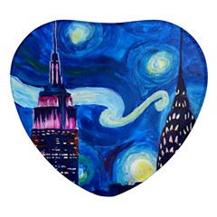 Starry Night In New York Van Gogh Manhattan Chrysler Building And Empire State Building Heart Glass Fridge Magnet (4 Pack)