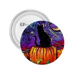 Halloween Art Starry Night Hallows Eve Black Cat Pumpkin 2 25  Buttons by Modalart